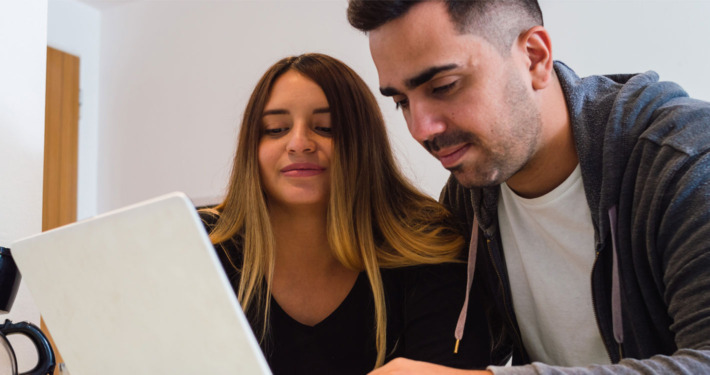 Pre-Cana Course Couple surfing the web together